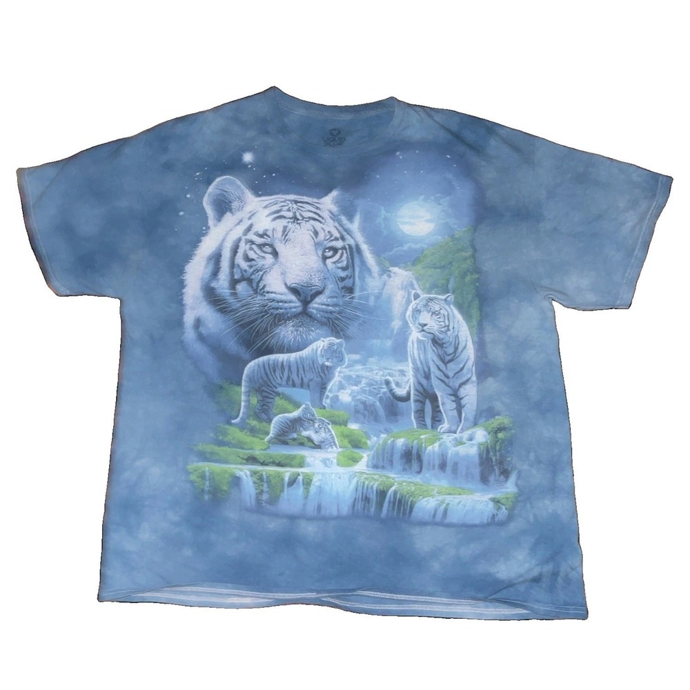 VTG LIQUID BLUE White Tiger & Moon t Shirt Adult Tye Dye BENGAL SIBERIAN XL